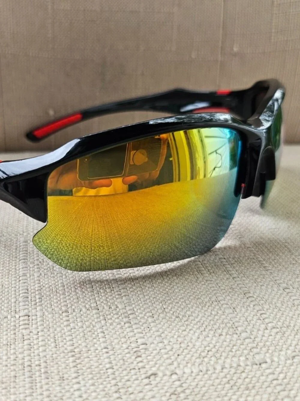 Men Fashion Sunglasses Mirror Lenses Black/Red Plastic Frame Wrap style Eyewear